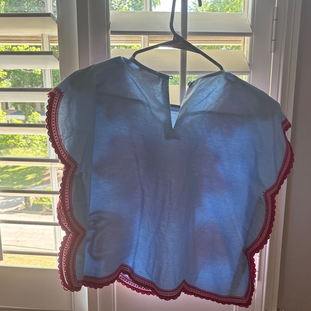 THML Light Blue Top with Red Embroidered Floral Trim - Picture 2 of 3